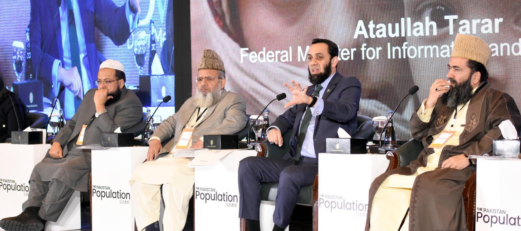 Mr. Attaullah Tarar, Federal Minister for Information and Broadcasting, chairs a session on The Ideology of Population Balance during the Pakistan Population Summit 2025, held in Islamabad on December 2, 2025.